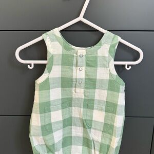 Green and White Checkered Sleeveless Romper